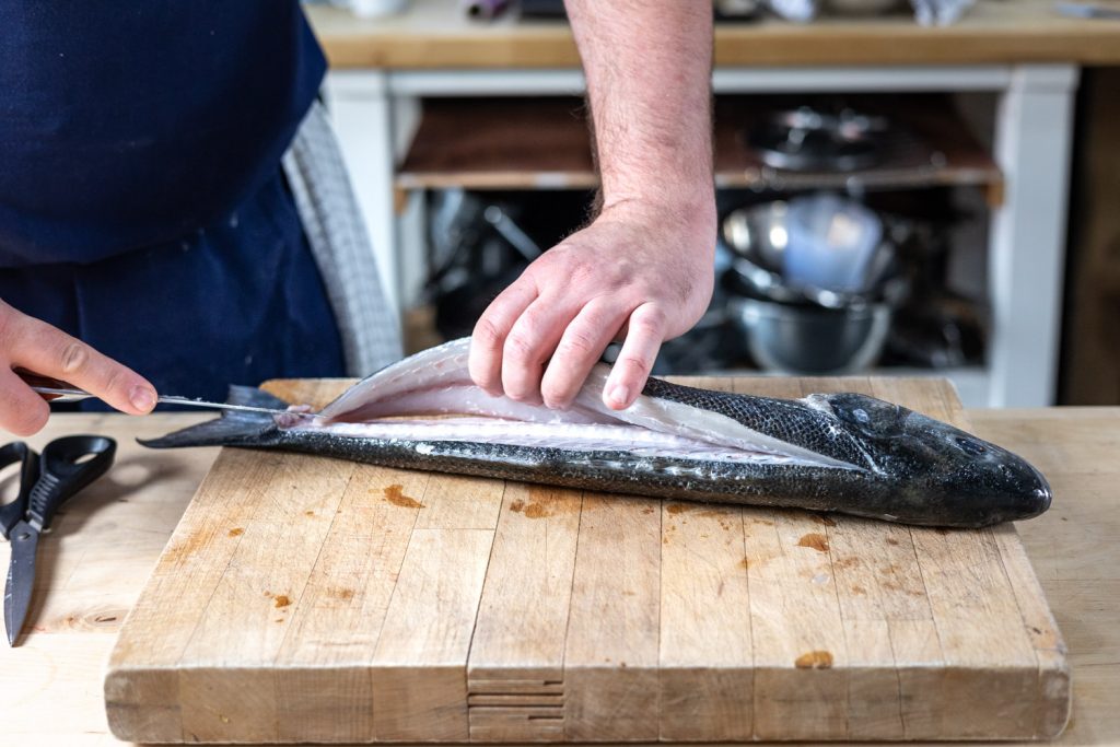 yacht chef fish filleting
